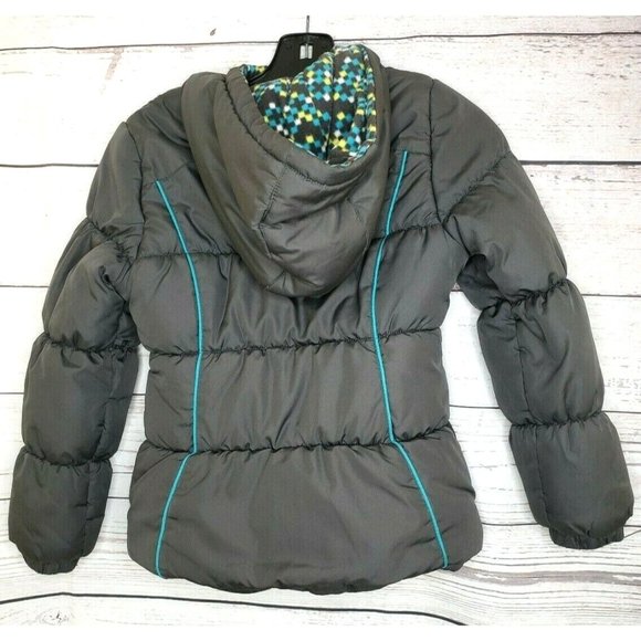 London Fog Girls Gray With Teal Trim Diamond Embroidered Hooded Jacket Small 7/8 - Picture 2 of 12